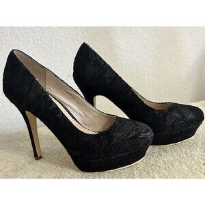Black Lace Platform High Heel Pumps